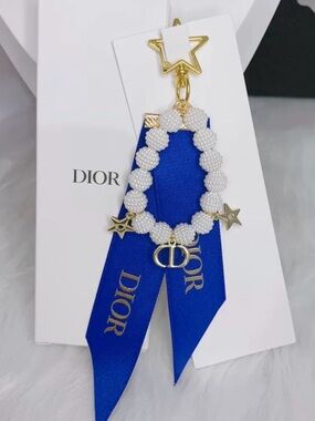 NIB Dior Blue and White Beaded Keychain/Bag Charm